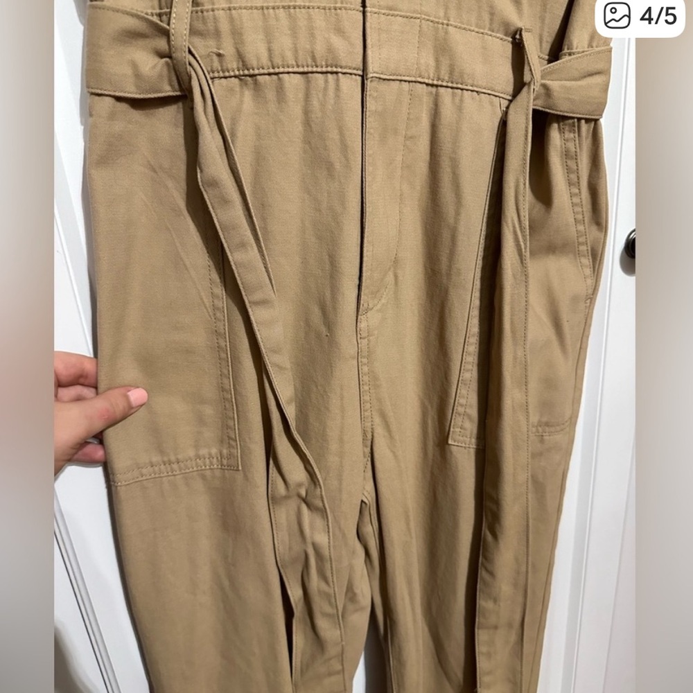 Dynamite Utility Romper Belted Tan Short-Sleeve Jumpsuit - Picture 4 of 7